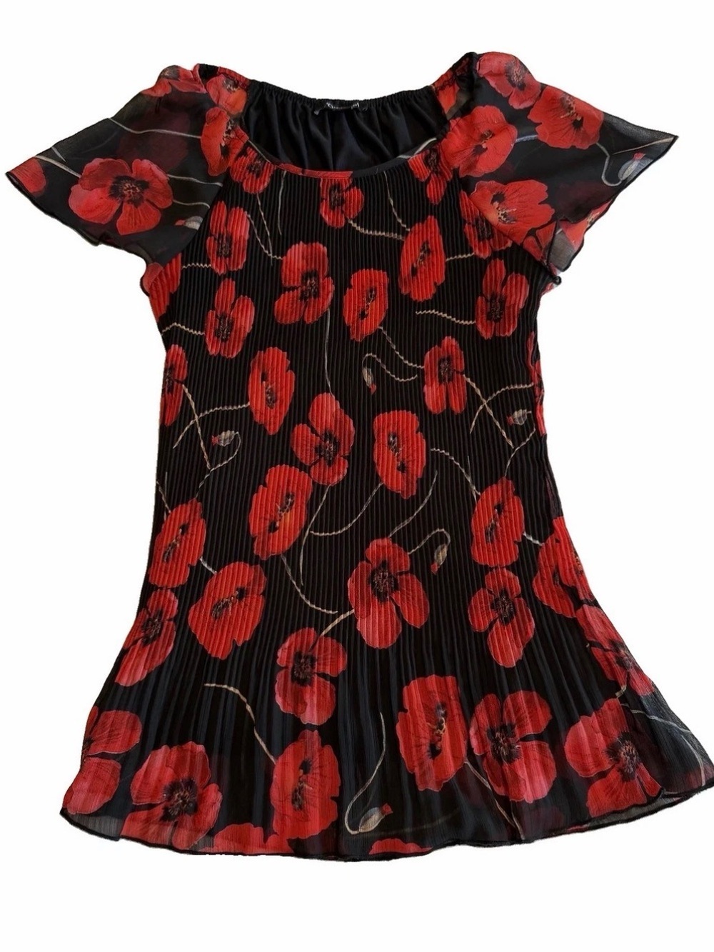 Roz & Ali Blouse Womens S Floral Pleated Office Short Sleeve Lined Whimsigoth